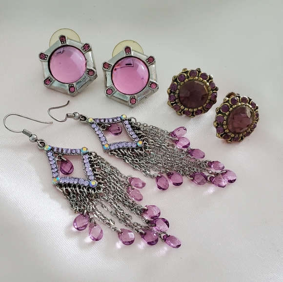 Purple ( Pink) Vintage Earrings Lot ~ Vintage Jewelry - Picture 5 of 9